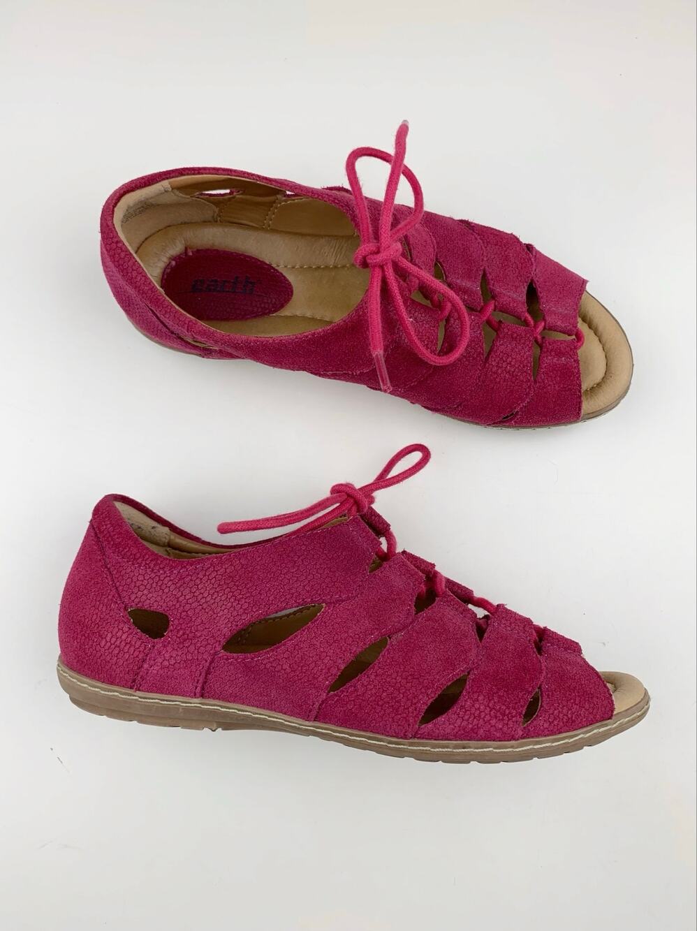 Earth Plover Gladiator Sandals Raspberry Pink Leather Lace Up Women's 6 Wide
